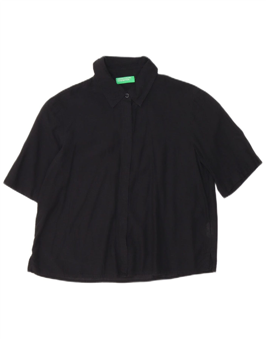 Benetton Damen-Kurzarm-Oversize-Hemd, Gr. 10, Größe S, Schwarz, Baumwolle