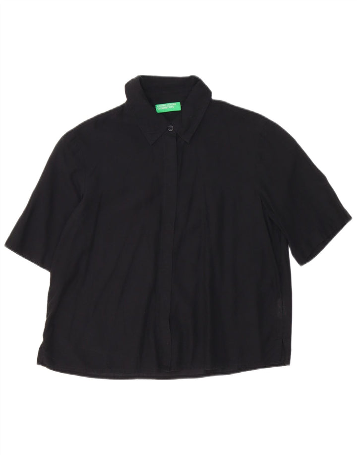 Benetton Damen-Kurzarm-Oversize-Hemd, Gr. 10, Größe S, Schwarz, Baumwolle
