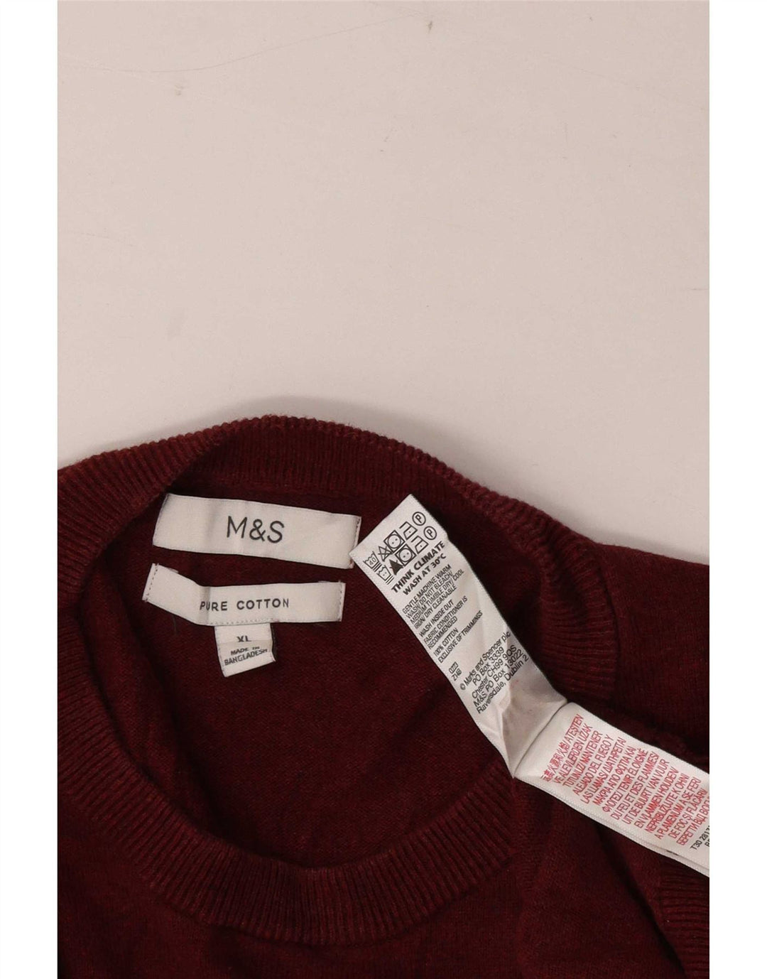 Marks & Spencer Herren-Pullover mit Rundhalsausschnitt, XL, rote Baumwolle