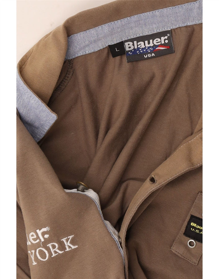 Blauer Herren-Poloshirt mit Grafik, Größe L, Braun