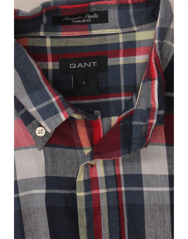 Gant Herren-Hemd mit normaler Passform, groß, marineblau kariert