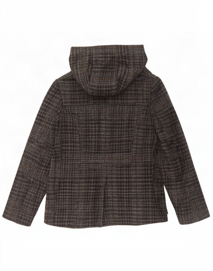 Benetton Damen Dufflejacke mit Kapuze IT 42 Mittelgrau kariertes Acryl