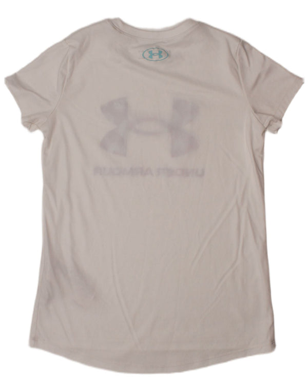 UNDER ARMOUR Heat Gear Grafik-T-Shirt-Oberteil für Mädchen, 9–10 Jahre, mittelweiß