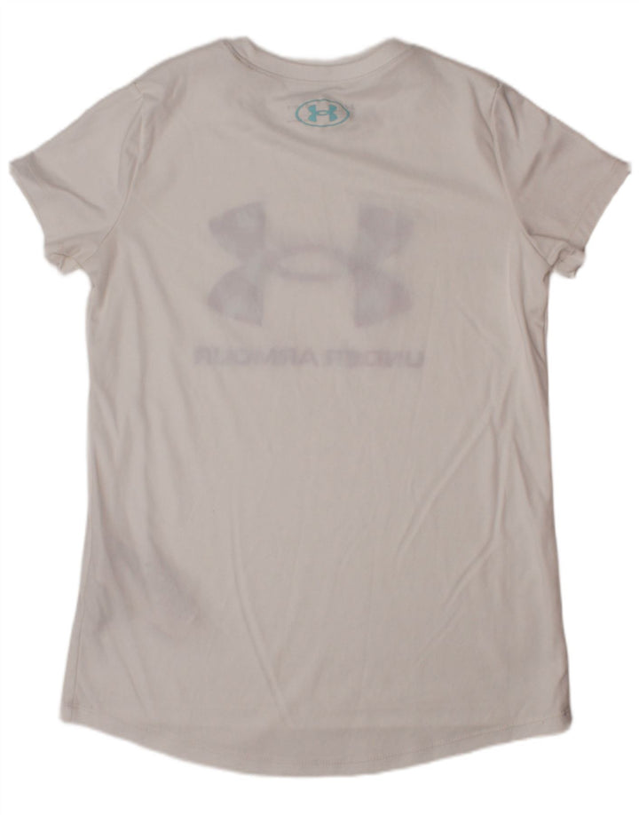 UNDER ARMOUR Heat Gear Grafik-T-Shirt-Oberteil für Mädchen, 9–10 Jahre, mittelweiß