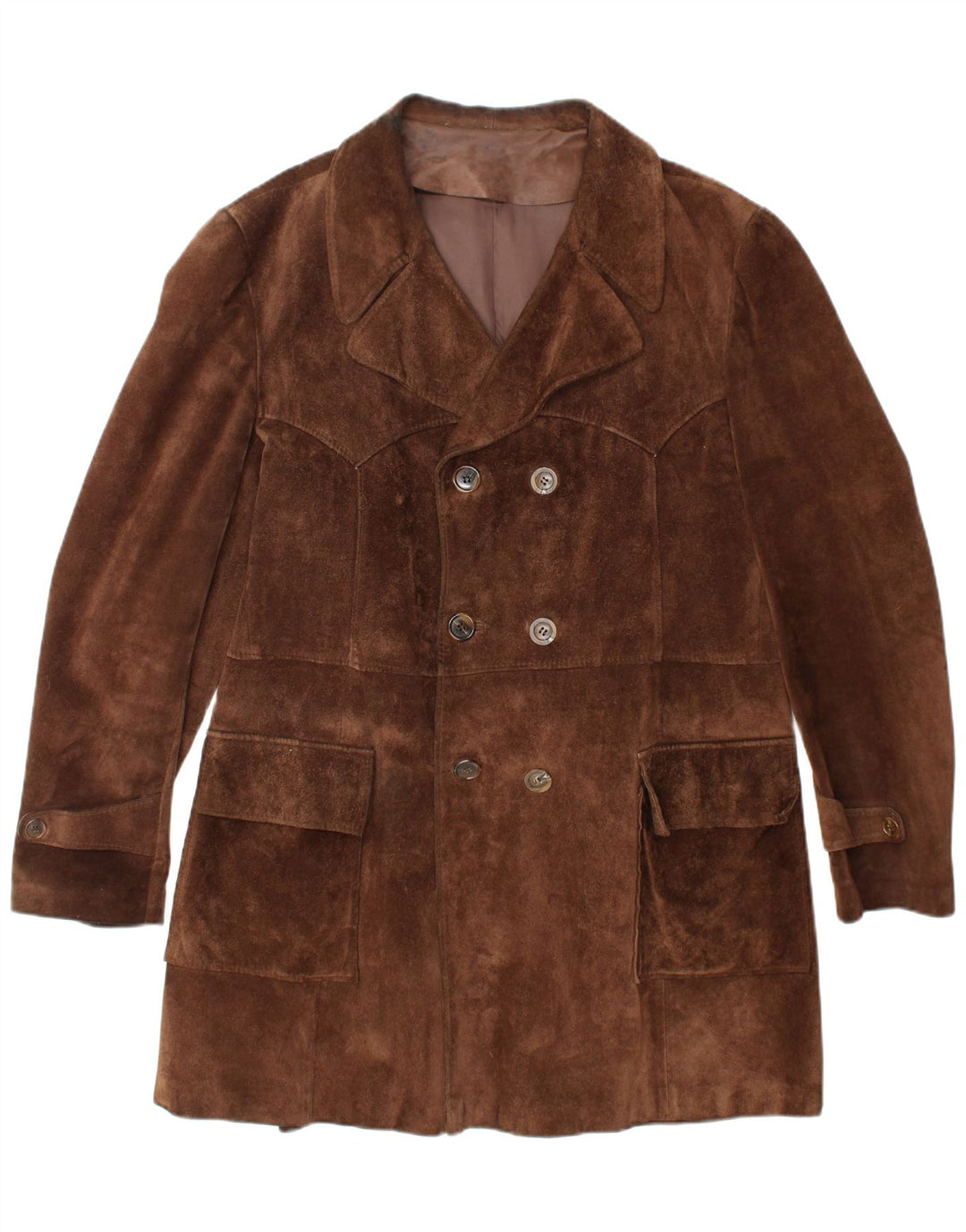 VINTAGE Mens Suede Double Breasted Coat UK 40 Large Brown