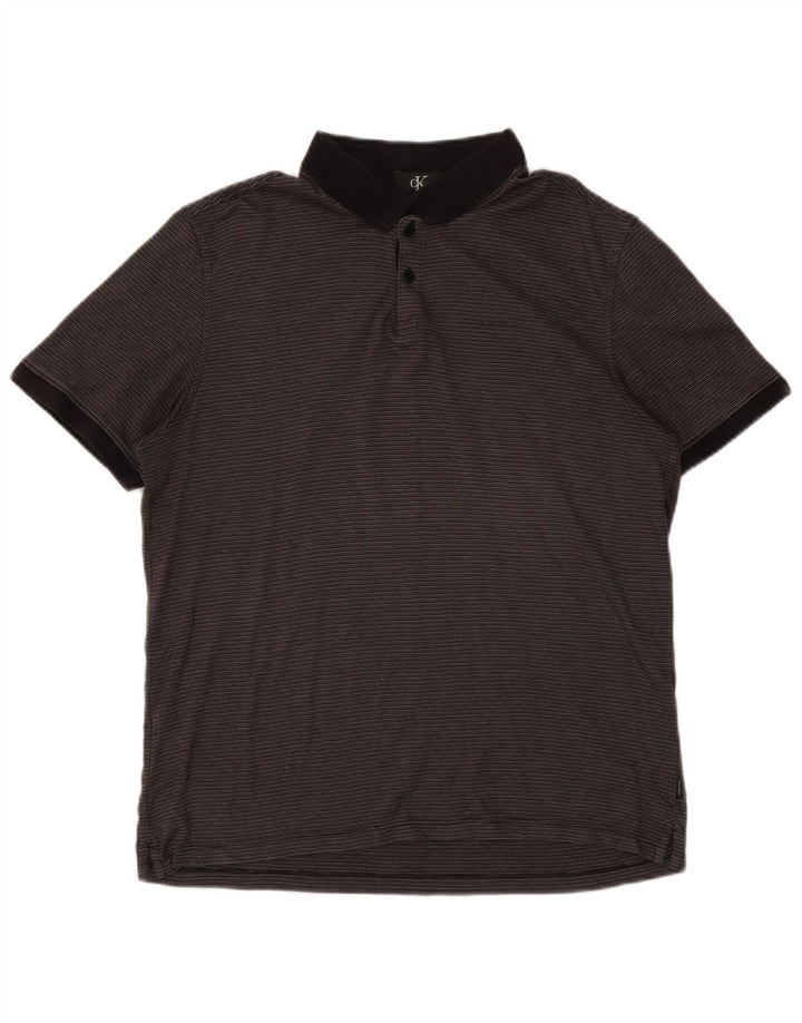 CALVIN KLEIN Herren-Poloshirt aus mittelgrauer Nadelstreifen-Baumwolle