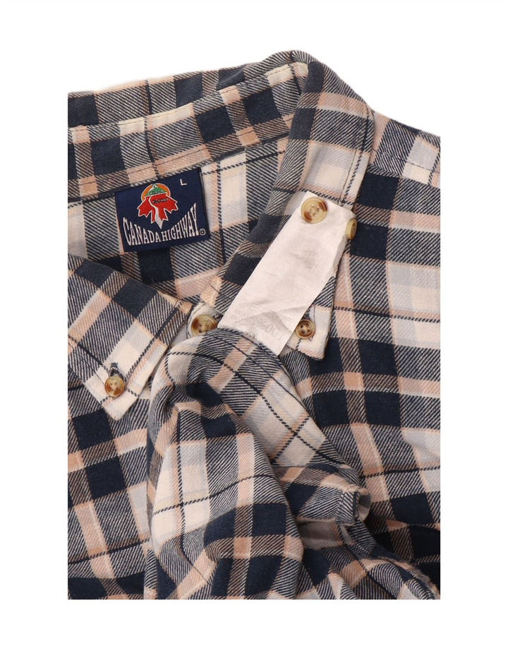 Vintage Herren-Flanellhemd, groß, marineblau, kariert, Baumwolle