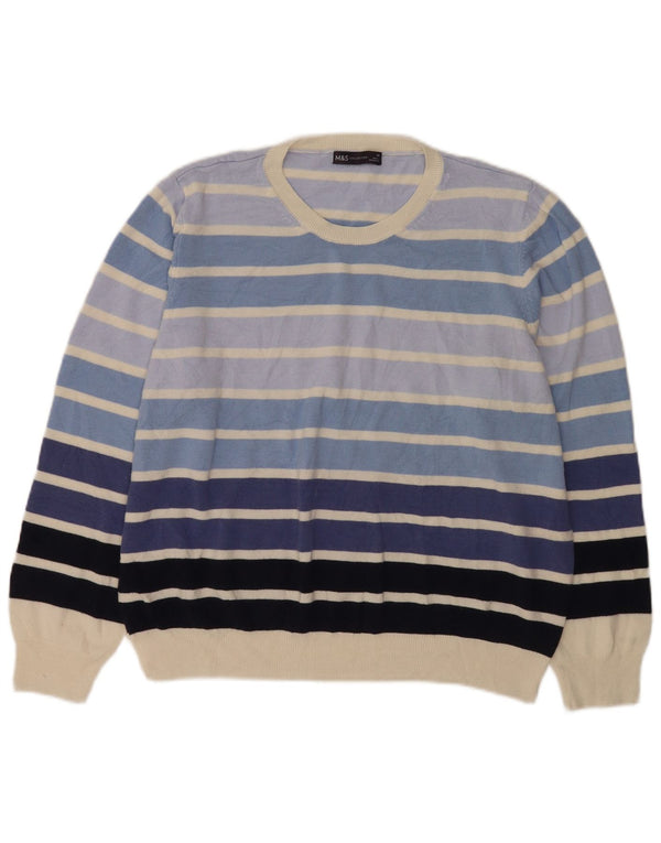 Marks & Spencer Damen-Pullover mit Rundhalsausschnitt, UK 20 2XL, blau gestreift