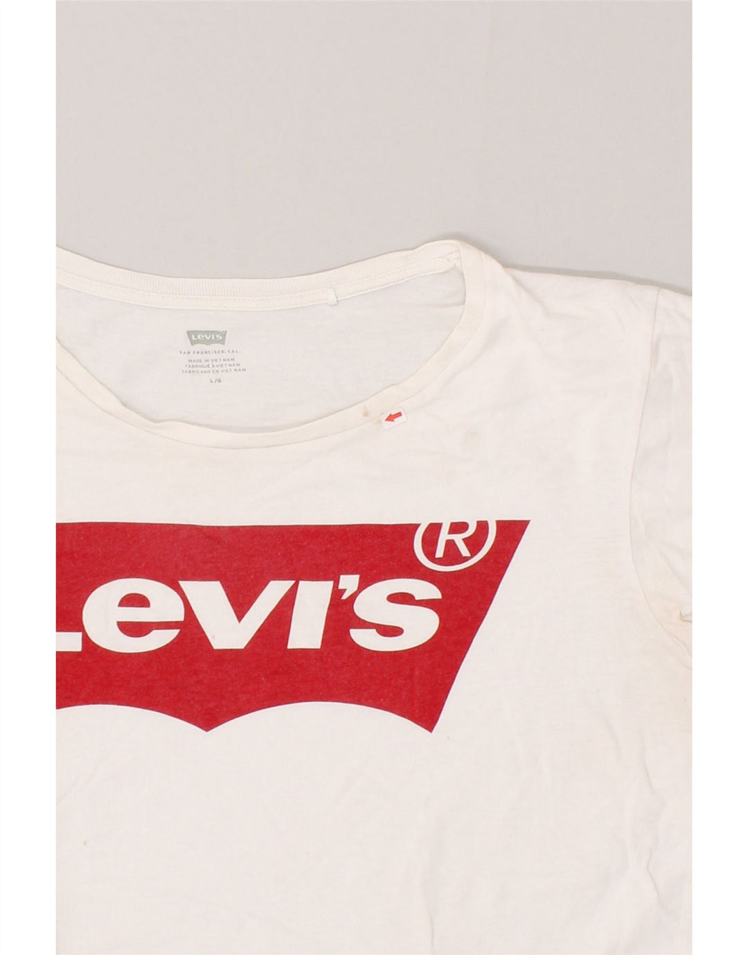 LEVI'S Womens Graphic T-Shirt Top UK 16 Large White Vintage Levi's and Second-Hand Levi's from Messina Hembry 