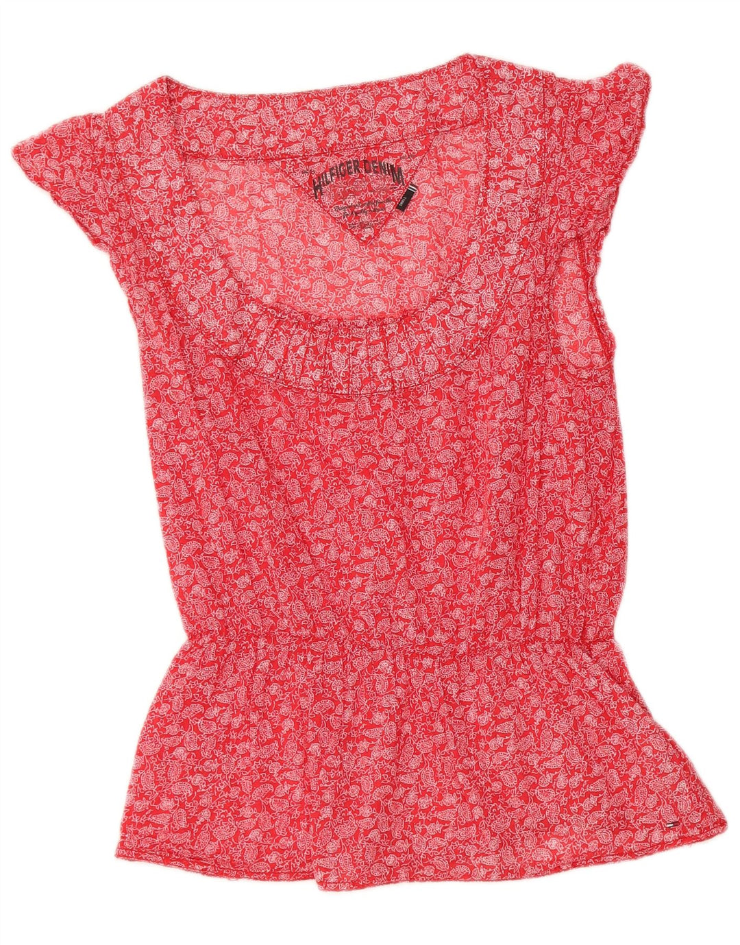 Tommy Hilfiger Damen-Blusenoberteil, UK 10, kleine rote Paisley-Baumwolle