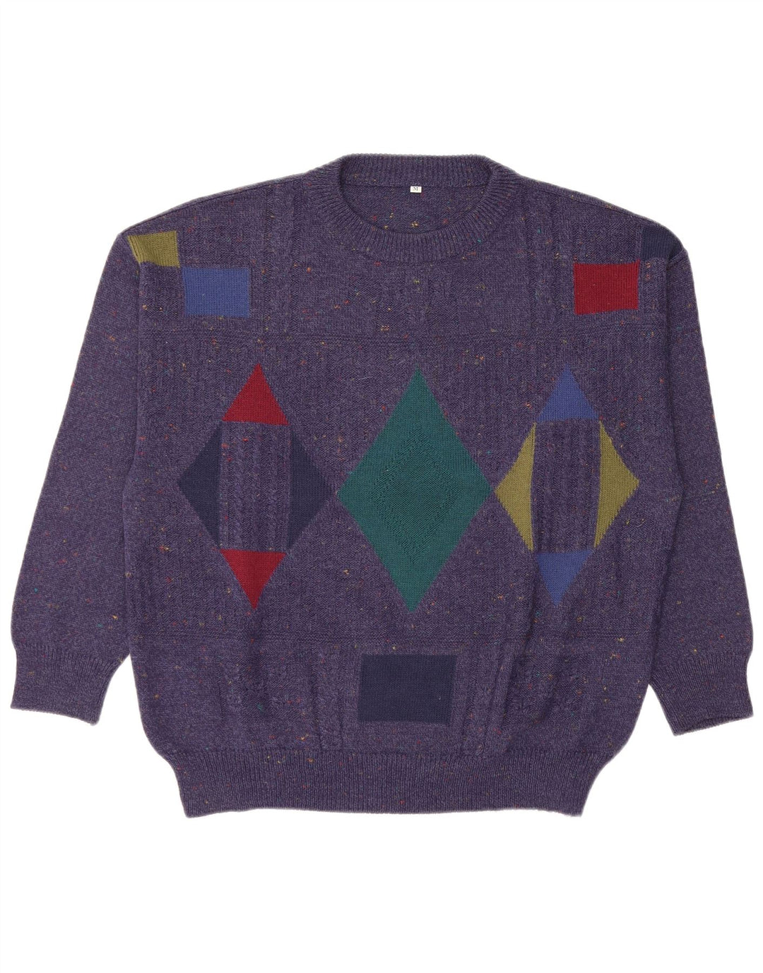 Vintage Herren-Pullover mit Rundhalsausschnitt, mittlere marineblaue geometrische Wolle