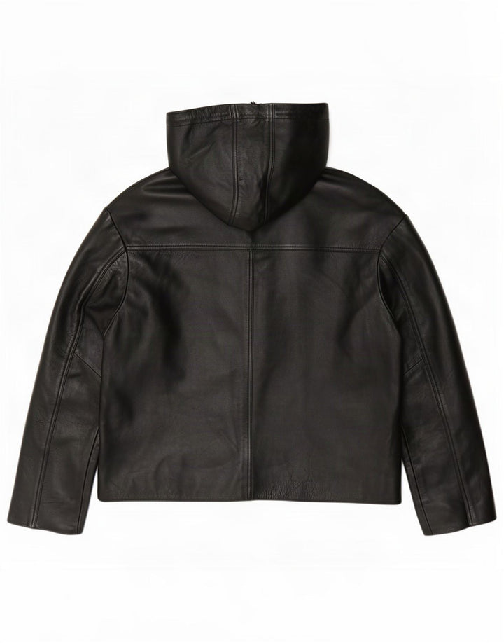 Selected Femme Damen-Lederjacke mit Kapuze, EU 38, mittelschwarz