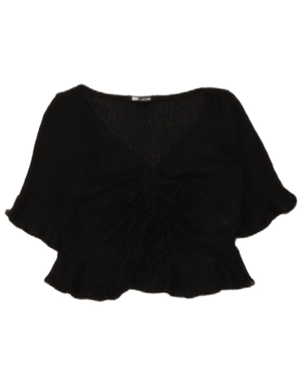Billabong Womens Crop 3/4 Sleeve Bluse Top UK 6 XS Schwarz Polyester