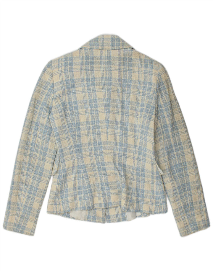 Vintage Damen 3-Knopf-Blazer-Jacke IT 42 mittelblau karierte Baumwolle