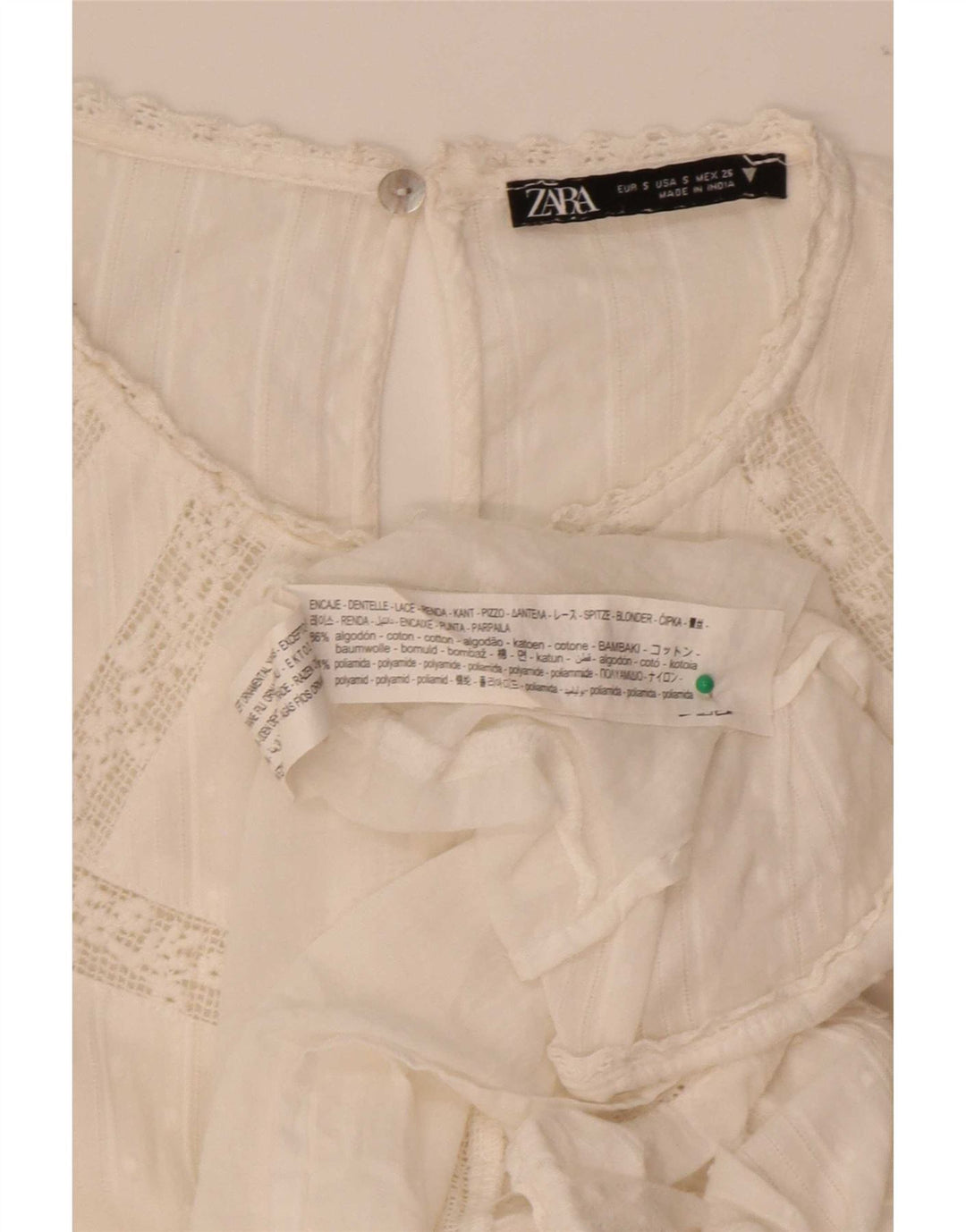 Zara Damen-Stufenkleid UK 10 Small Weiße Baumwolle