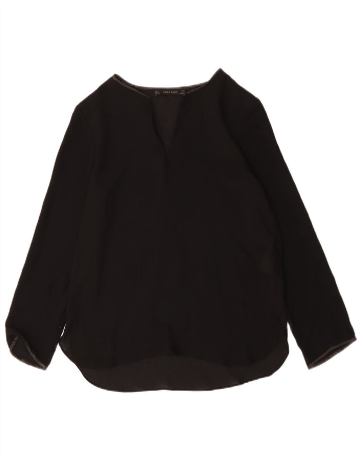 Zara Damen Top Langarm UK 10 Small Schwarz Polyester