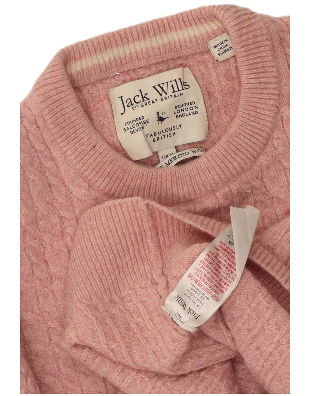 JACK WILLS Damen-Pullover mit U-Boot-Ausschnitt, UK-Gr. 14, große rosa Wolle