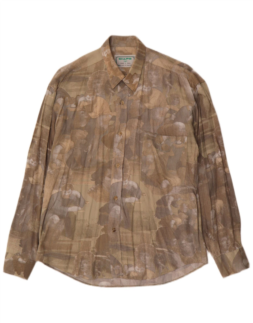 Vintage Herren-Grafikhemd Medium Khaki Viskose