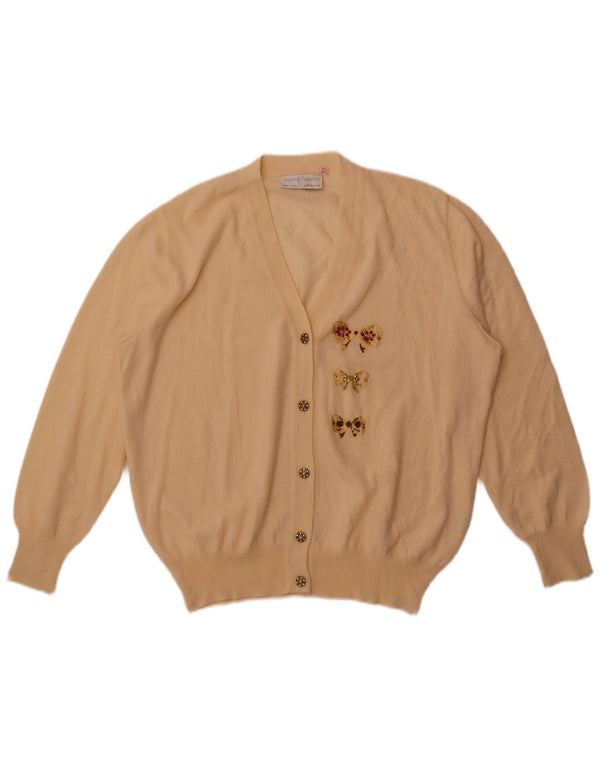 Vintage Damen Cardigan Pullover UK 22 2XL Off White Merinowolle