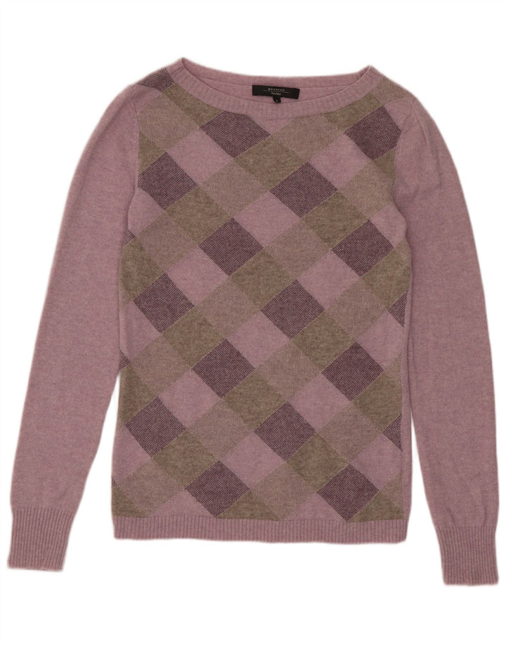 Max Mara Damen-Wochenende-Pullover mit U-Boot-Ausschnitt, UK 12, mittelviolett kariert