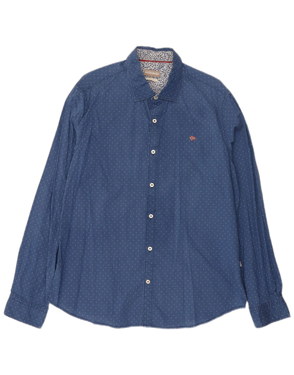 Napapijri Herren-Hemd mit abstraktem Muster, 2XL, blaue Baumwolle