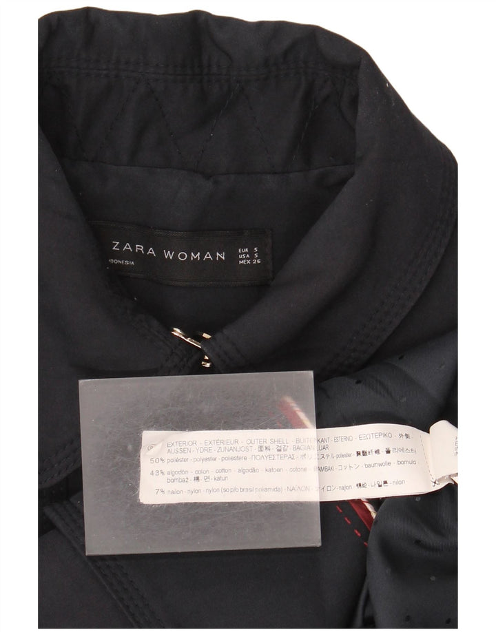 Zara Damen Zweireihiger Trenchcoat UK 10 Small Marineblau Polyester