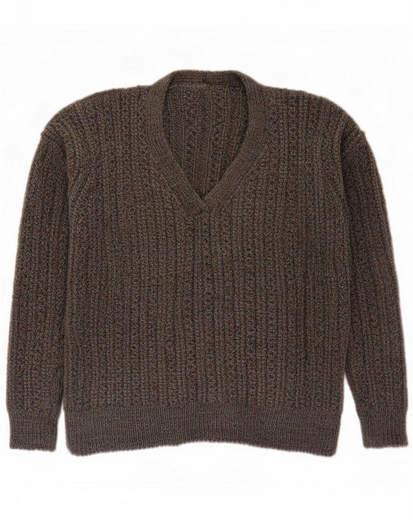 Vintage Womens V-Neck Jumper Sweater UK 20 2XL Grey