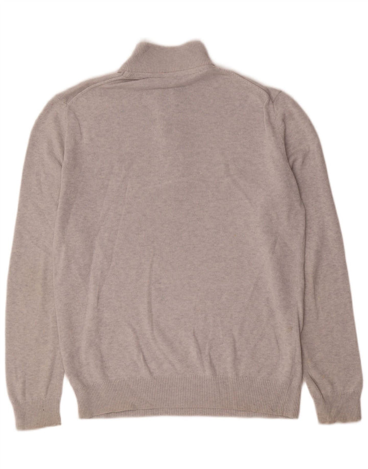 CREW CLOTHING Herren-Pullover mit Reißverschluss am Hals, mittelgraue Baumwolle