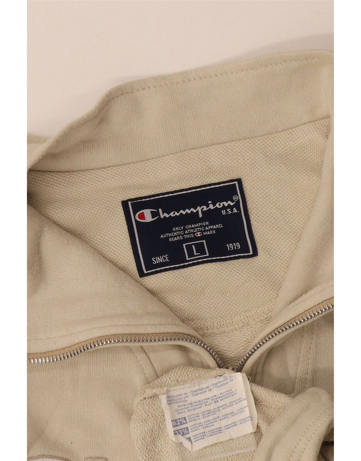 Champion Herren-Pullover mit grafischem Reißverschluss, Größe L, beige, Baumwolle