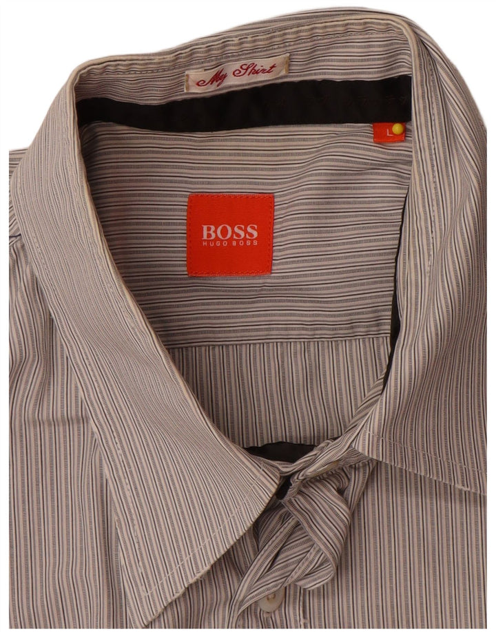 Hugo Boss Herrenhemd, groß, grau gestreift, Baumwolle