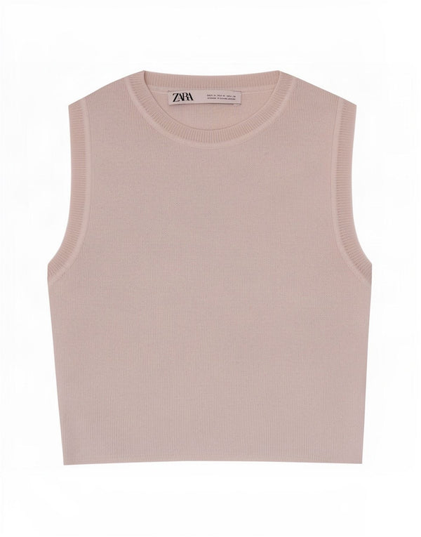 Zara Damen Crop Vest Top UK 12 Medium Beige