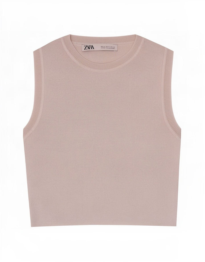 Zara Damen Crop Vest Top UK 12 Medium Beige