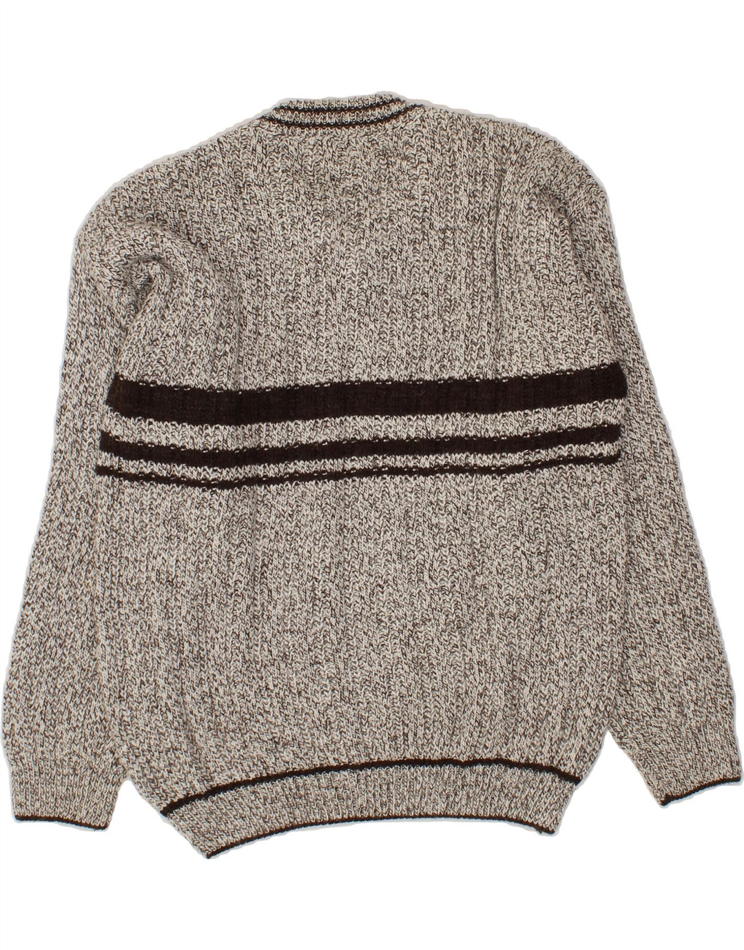 VINTAGE Mens V-Neck Jumper Sweater Medium Grey Striped Acrylic Vintage Vintage and Second-Hand Vintage from Messina Hembry 