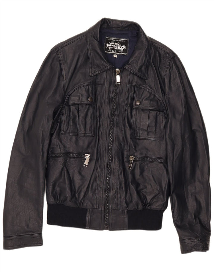 Vintage Herren Bomber Lederjacke UK 38 Medium Marineblaues Leder