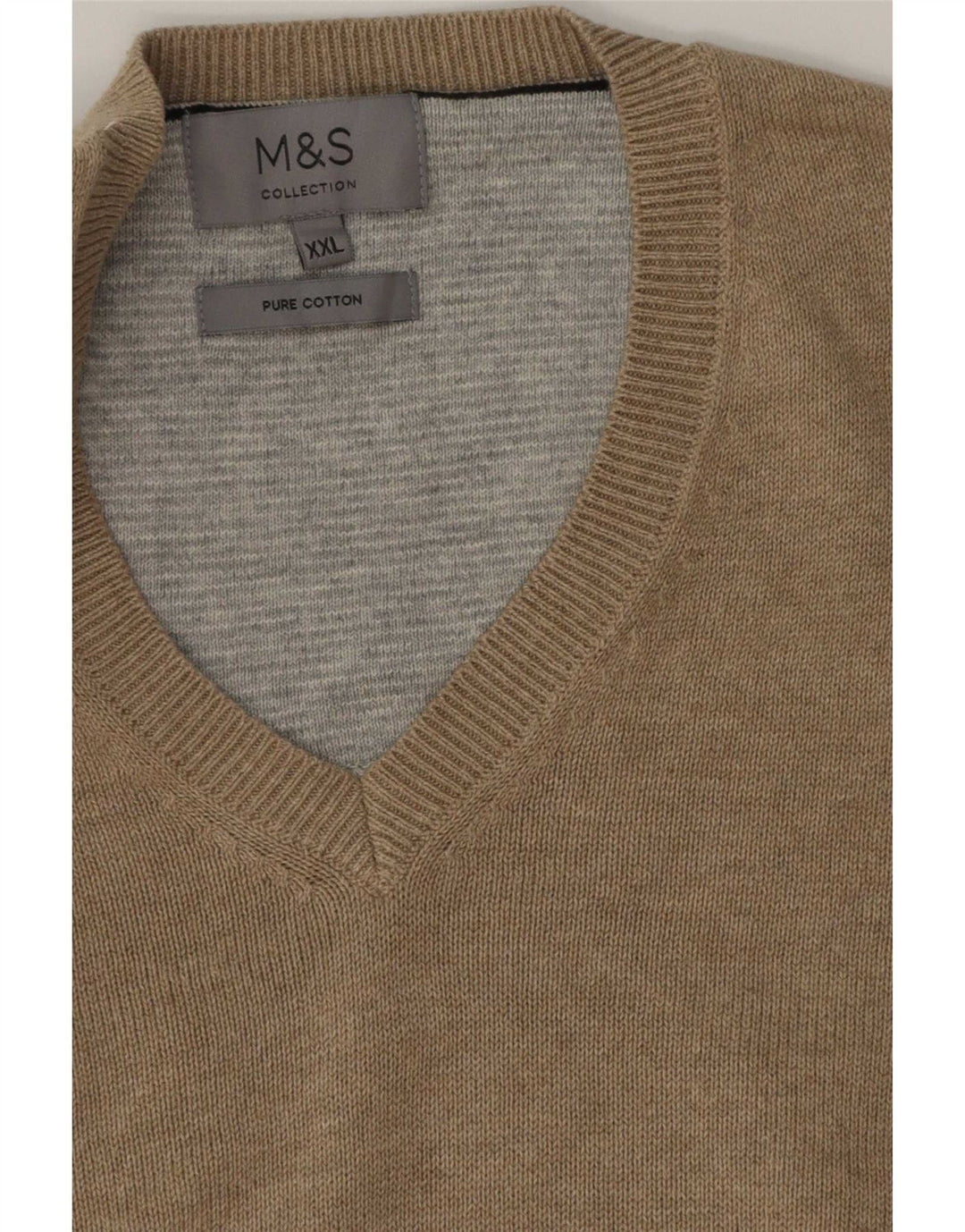Marks & Spencer Herren-Pullover mit V-Ausschnitt, 2XL, beige Baumwolle