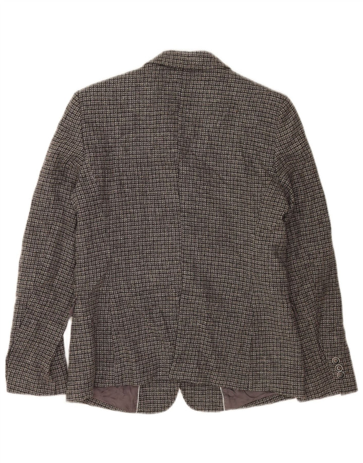 Massimo Dutti Damen-Blazer mit 2 Knöpfen, EU 42, groß, grau kariert, Viskose