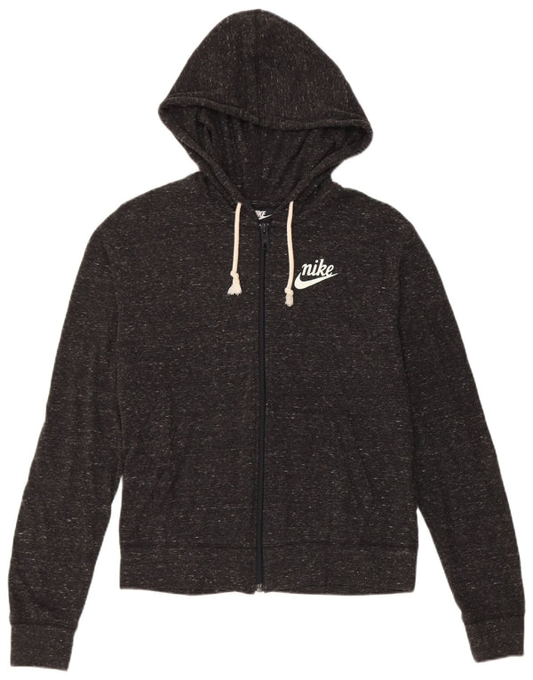 Nike Womens Crop Zip Hoodie Pullover UK 6 XS Schwarz gefleckte Baumwolle