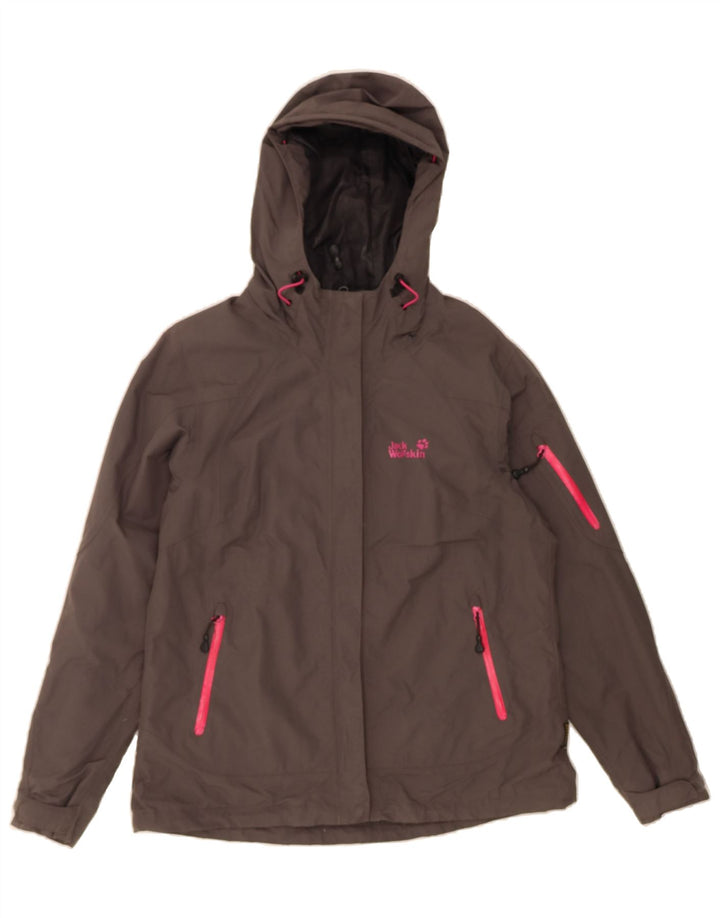 JACK WOLFSKIN Womens Hooded Rain Jacket UK 16 Large Grey Polyamide Vintage Jack Wolfskin and Second-Hand Jack Wolfskin from Messina Hembry 