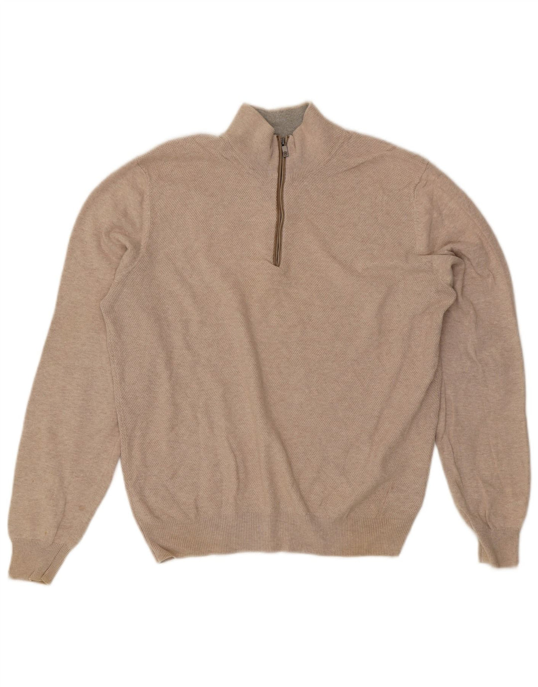 Massimo Dutti Herren-Pullover mit Reißverschluss am Hals, mittelbeige Baumwolle