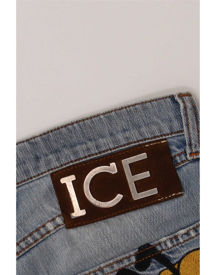 Iceberg Damen Pluto Distressed Slim Jeans W32 L32 Blau Baumwolle Cartoon