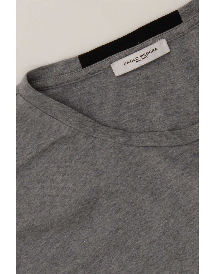 Paolo Pecora Herren T-Shirt Top Mittelgrau Farbblock
