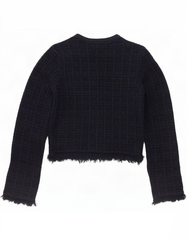 Marks & Spencer Damen Crop Cardigan Pullover UK 6 XS Marineblau kariert Baumwolle