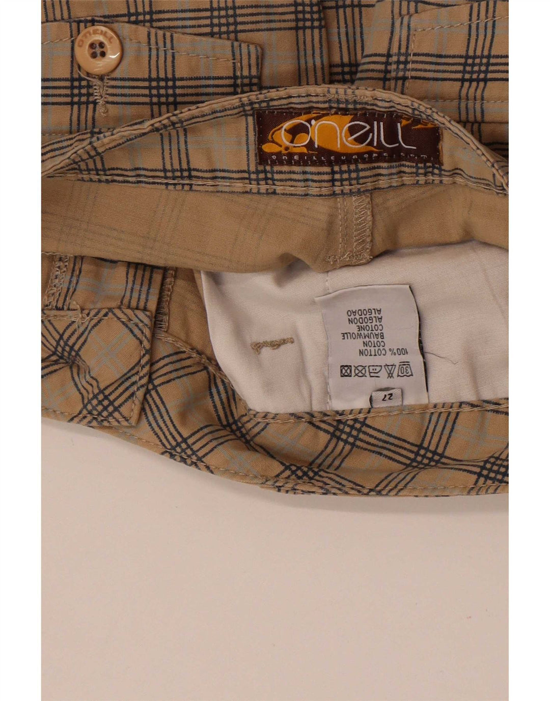 O'Neill Damen Chinoshorts W27 Small Beige Check Cotton