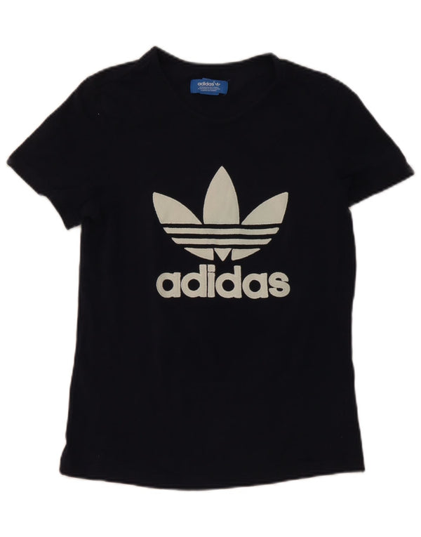 Adidas Damen Graphic T-Shirt Top UK 12 Medium Marineblau Baumwolle
