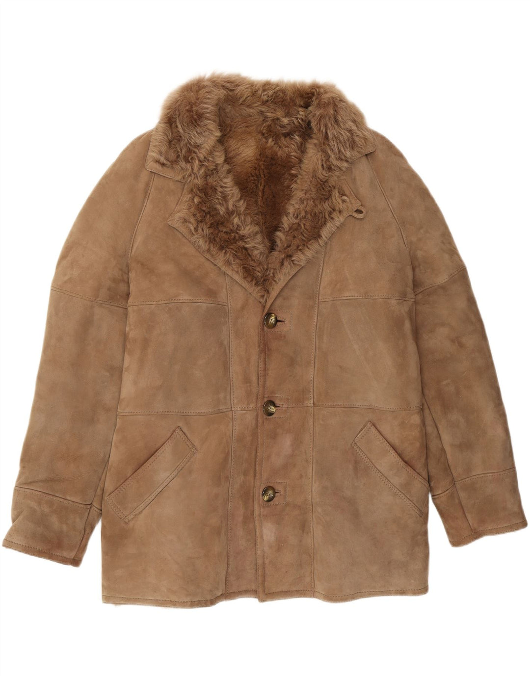 Vintage Herren Shearling Jacke IT 52 XL Braun Shearling