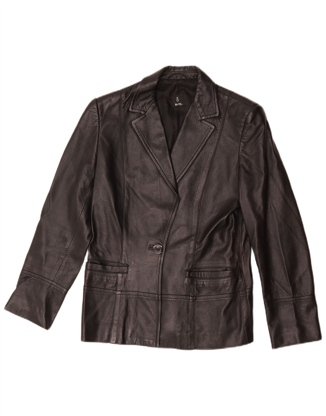 Vintage Damen 1 Knopf Leder Blazer Jacke UK 14 Mittelschwarzes Leder