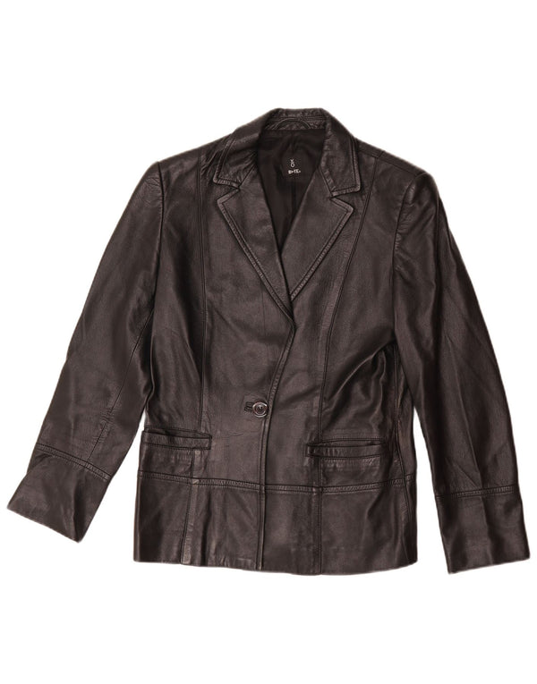 Vintage Damen 1 Knopf Leder Blazer Jacke UK 14 Mittelschwarzes Leder