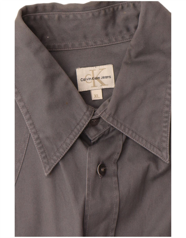 Calvin Klein Jeans Herren Westernhemd XL Grau Baumwolle