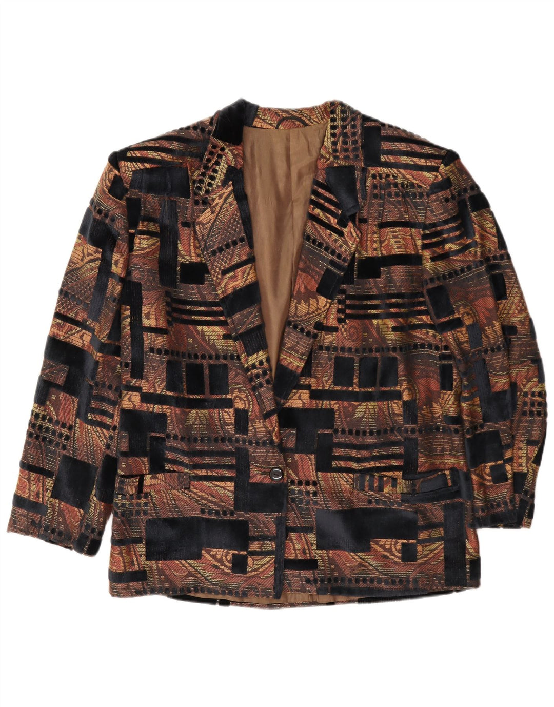Vintage Damen Blazerjacke mit 1 Knopf, Gr. 16, groß, mehrfarbig, geometrisch
