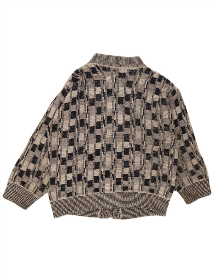 Vintage Herren-Cardigan-Pullover, groß, grau kariert